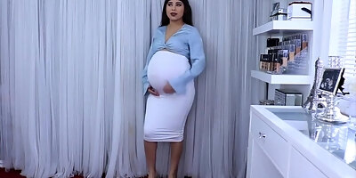 huge pregnant mom speaks in sexy language and wears sexy clothes